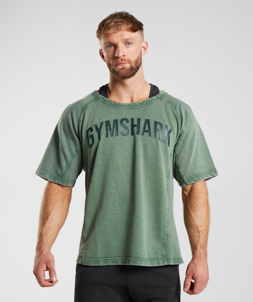 Men\'s Gymshark Power Washed Rag Top T-Shirts Green | CA 6N1578